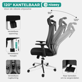 Niceey Ergonomische Bureaustoel - Met Hoofdsteun - Verstelbaar - Zwart