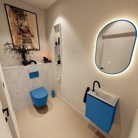 Mondiaz Ture DLux toiletmeubel 40cm jeans met wastafel opalo rechts met kraangat