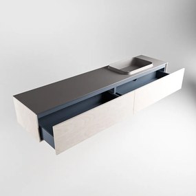 Mondiaz Erin 200cm badmeubel Underlayment met 2 lades en donkergrijze wastafel rechts 1 kraangat