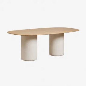 Ovalen Eettafel Van Mdf En Cement Lysander Eikenhout & Beige Tapioca & 220 X 110 Cm - Sklum