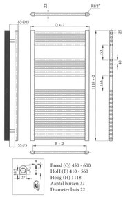 Sanicare design handdoekradiator 45x112cm wit