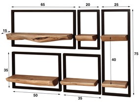 Wandplanken Set Hout En Metaal - 25x12x75cm.