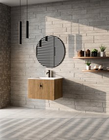 Muebles Raya badmeubel ribbelfront 60cm warm eiken met witte wastafel met kraangat