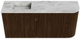 Mondiaz Joya DLux 90cm toiletmeubel ronding rechts walnut met wastafel faye links zonder kraangat glace