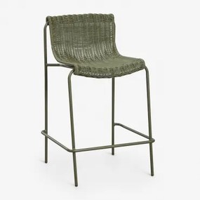 Hoog Tuinkrukje Van Synthetisch Riet En Staal Revia ↑65 Cm & Groen – Intens Olijf - Sklum