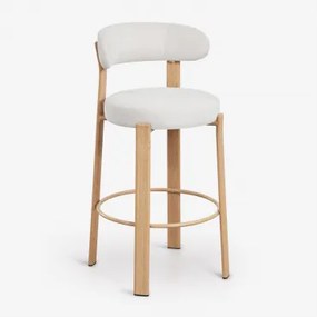 Set Van 2 Hoge Krukken Met Rugleuning Van Chenillestof En Ijzer Jolie Houtbruin & ↑75 Cm & Stof Chenille Beige – Crème - Sklum