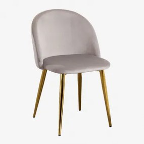 Set Van 4 Eetkamerstoelen Bekleed Met Kana Fluweel Grijs – Taupe & Goud - Sklum