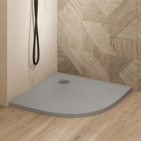 Saniclear Torno kwartronde douchebak 80x80cm met stone finish lichtgrijs