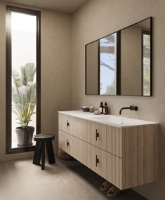 Muebles Avila badmeubel ribbelfront 160cm naturel eiken met wastafel rechts zonder kraangat