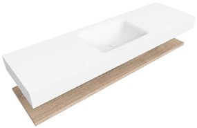 Zaro Alan badmeubel 160cm met planchet washed oak en vrijhangende wastafel cloud midden zonder kraangat talc