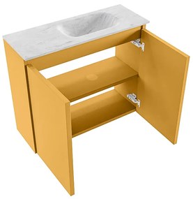 Mondiaz Ture DLux toiletmeubel 60cm ocher met wastafel opalo rechts met kraangat