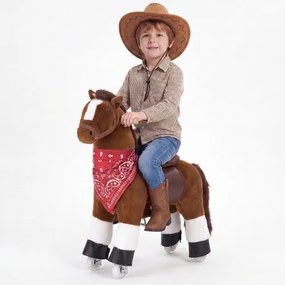 VEVOR Schommelpaard op wielen 76 cm, 50 kg, zwaar uitgevoerd, staand, met geluidsfunctie, speelgoedpaard met verhoogde zitting, handvatten en pedalen, bruin schommelpaard om op te zitten en te rijden voor kinderen van 3-6 jaar
