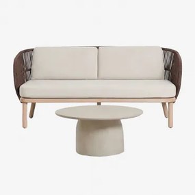 Tuinset Met 2-zits Bank Van Gevlochten Touw Capri En Ronde Salontafel Ø75 Cm Van Layana Cement Bruin – Chocolade - Sklum