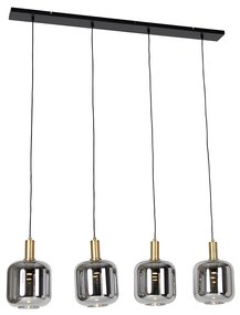 Eettafel / Eetkamer Hanglamp zwart met goud en smoke glas incl. 4 PUCC - Zuzanna Design E27 Binnenverlichting Lamp