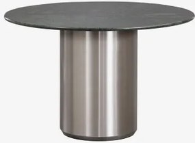 Ronde Eettafel Ø120 Cm Luceida Groen Marmer Udaipur & Geborsteld Roestvrij Staal - Sklum