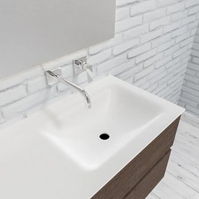 Zaro Valencia Solid Surface badmeubel 120cm donker eiken zonder kraangat spoelbak rechts met 4 lades