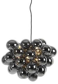 Eettafel / Eetkamer Smart hanglamp zwart met smoke glas 8-lichts rond incl. 8 Wifi G9 - Uvas Art Deco G9 Binnenverlichting Lamp