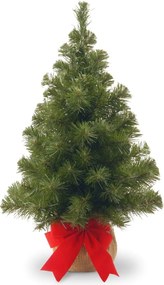 Noble Table Tree Burlap verlichte (tafel)kunstkerstboom - 91 cm - groen - Diameter 51 cm - 114 tips - met rode strik - jute zak