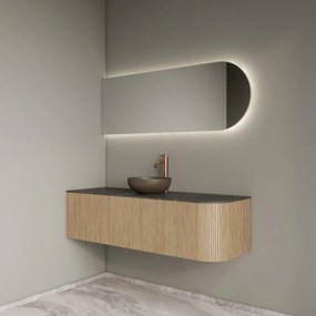 Gliss Design Alluro badmeubel ribbelfront met ronding rechts 140cm mist en zwart leisteen toppaneel