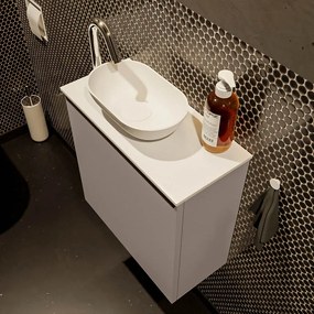 Mondiaz Fowy toiletmeubel 50cm smoke met witte waskom links en kraangat