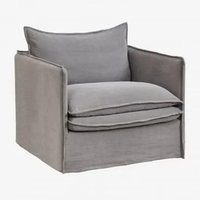 Fauteuil Met Armleuningen Van Linnen En Katoen Grace Stof Donkergrijs - Sklum