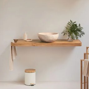 Conjunto Van Meubel 130x45 Cm Hangend In Teakhout Neill Teakhout & Spiegelloze & Zonder Kraan & Onregelmatige In Beige Cement ↔︎40 Cm Fedro & Zonder S