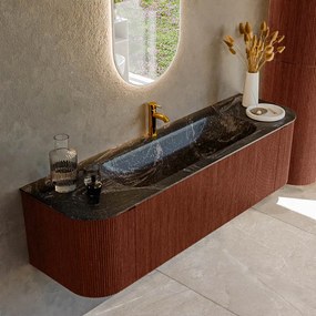 Mondiaz Kurve-dlux 160cm badmeubel ronding links/rechts ruby met 1 lade en 2 deuren en wastafel big medium midden 1 kraangat lava