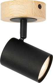 Moderne spot zwart met hout kantelbaar - Jeana