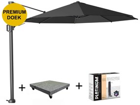 Challenger T2 premium zweefparasol 350 cm rond faded black met 120KG voet en hoes