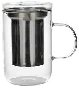 Theeglas met filter en deksel/uitlekschaaltje, hittebestendig glas en rvs, 550 ml
