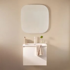 Macrae Zwevend Houten Badkamermeubelset Met Geïntegreerde Wastafel Wit & Vierkant Led En Anticondens 75x75 Cm Riben & Wit ↑20 - Sklum