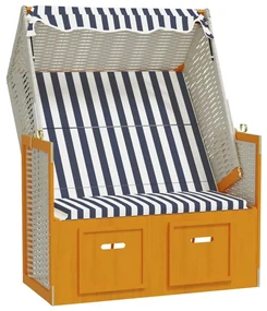 vidaXL Strandstoel met luifel poly rattan en massief hout wit en blauw