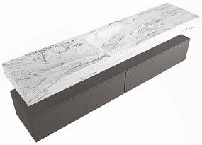 Mondiaz Alan DLux badmeubel 200cm dark grey 2 lades met wastafel glace midden zonder kraangat