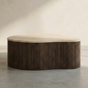 Salontafel Met Travertin Blad - 83 X 72cm.
