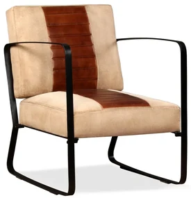 vidaXL Loungestoel echt geitenleer en canvas bruin