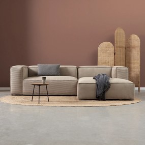 Beige Rib Bank Met Chaise Longue Rechts