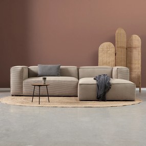 Beige Rib Bank Met Chaise Longue Rechts