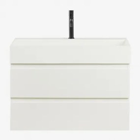 Ona Zwevend Badkamermeubelset Van Hout En Essenfineer Met Geïntegreerde Wastafel Wit & Spiegelloze & Mat Zwart ↑20 Cm Met - Sklum