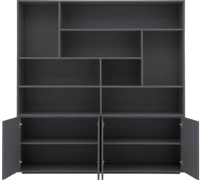 Goossens Basic Buffetkast Madrid, 4 dichte deuren 8 open vakken, donkergrijs melamine, 184 x 191 x 45 cm, elegant chic