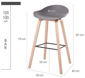House of Rebels Barkruk - Romeo - 73 cm - Grijs - Hout - House of Rebels