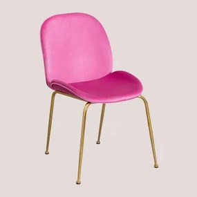 Set Van 4 Pary Fluwelen Eetkamerstoelen Roze - Pruim & Goud - Sklum