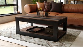 LUSSO Bruin Eiken/Zwart Mat - MODERNE SALONTAFEL MET VERHOOGD BLAD + OPBERGRUIMTE + SCHAP (OP WIELEN!)