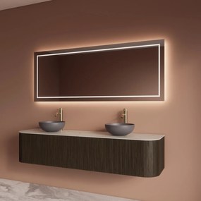 Gliss Design Alluro badmeubel ribbelfront met ronding links/rechts 180cm charcoal en wit marmer toppaneel