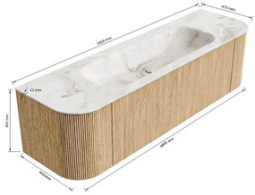 Mondiaz Kurve-dlux 160cm badmeubel ronding links/rechts shadow met 1 lade en 2 deuren en wastafel big medium midden zonder kraangat glace
