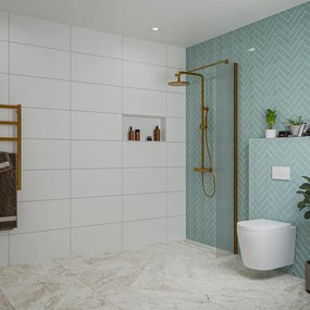 Fortifura Galeria inloopdouche - 30x200cm - ribbelglas - wandarm - Geborsteld koper PVD (Koper) SW797945/SW876702