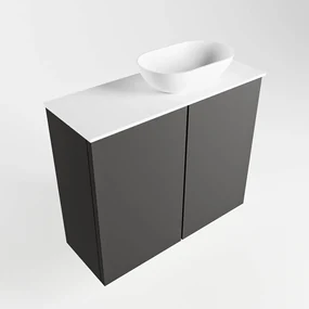 Mondiaz Fowy toiletmeubel 60cm dark grey met witte waskom rechts en kraangat