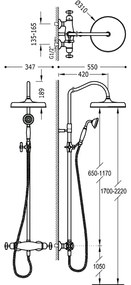 Tres Clasic opbouw regendoucheset met thermostaatkraan verouderd messing