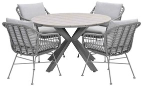 Garden Impressions Lucas tuinset 5-delig valley sand - Tulli tuintafel Ø122x75 cm - light teak vironwood