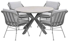 Garden Impressions Lucas tuinset 5-delig valley sand - Tulli tuintafel Ø122x75 cm - light teak vironwood