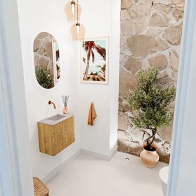 Mondiaz Joya DLux 50cm toiletmeubel ronding rechts oak met wastafel faye links zonder kraangat glace